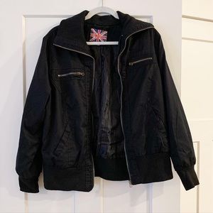 Black Zip Up Bomber Jacket